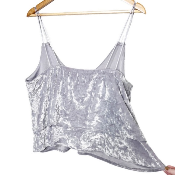 New with tag Express Women’s Velvet Grey Silver Ruffle Spaghetti Strap Crop Top - Picture 9 of 16